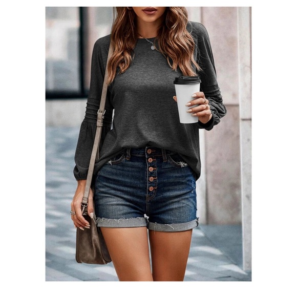 Bestbee Long Sleeve Soft Fabric Stretchy Comfortable Grey Knits Tee Blouse - Picture 1 of 7